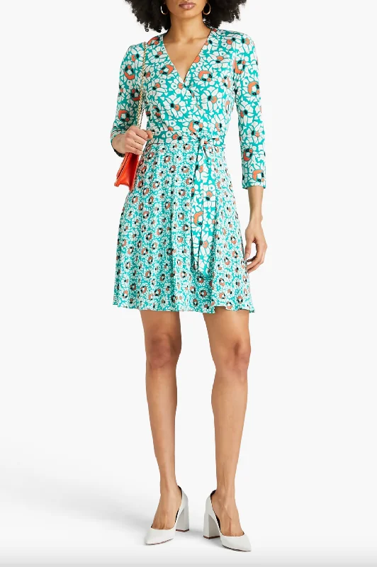 Irina Mini Wrap Dress - Pebbles Summer Turquoise Chic Double-Wrap Dress