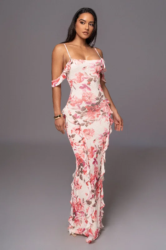 Ivory Floral Maude Maxi Dress Stylish Off-Shoulder Maxi Dress