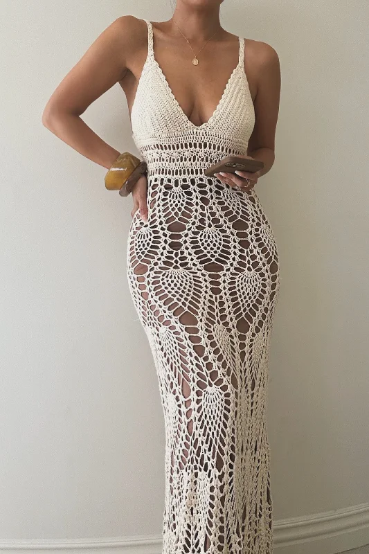 Ivory Great Escape Crochet Maxi Dress Fashionable Layered Maxi Dress