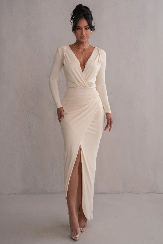 Ivory Jamie Plunge Maxi Dress Comfortable Ruffle Maxi Dress