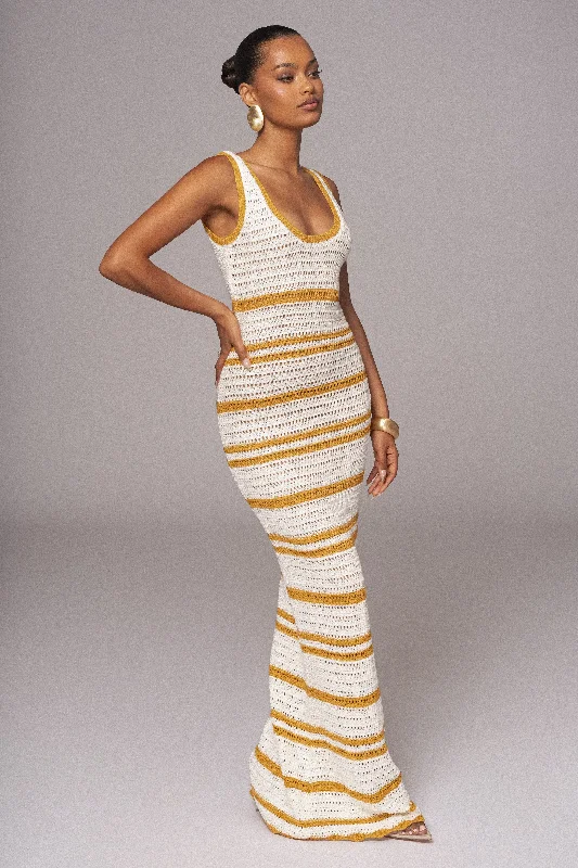 Ivory/Yellow Destiny Knit Maxi Dress Stylish Boho Maxi Dress