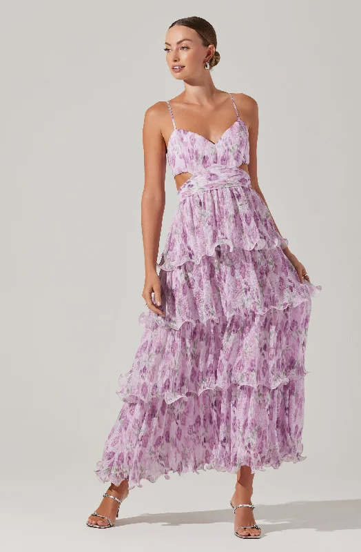 Jaiden Floral Tiered Maxi Dress Stylish Pleated A-Line Maxi Dress