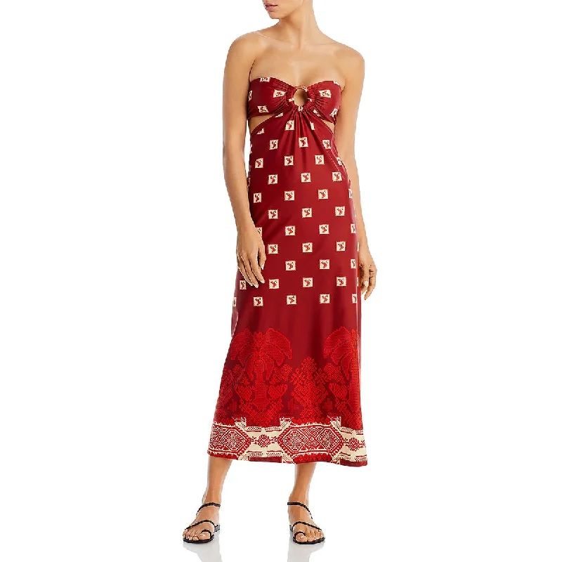 Johanna Ortiz Womens Quechua Cut-Out Long Maxi Dress Comfortable Ruffle Hem Maxi Dress