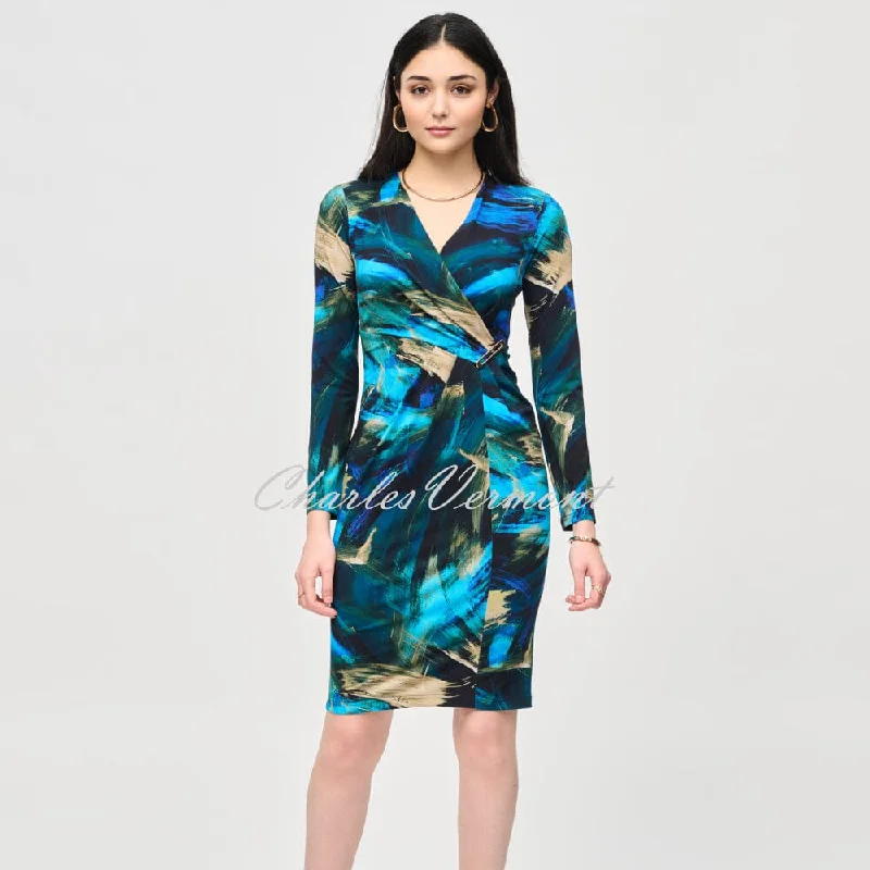 Joseph Ribkoff Abstract Print Wrap Dress - Style 243072 Trendy Floral Wrap Dress for Summer