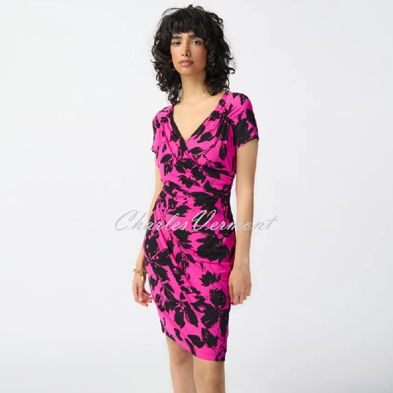 Joseph Ribkoff Floral Print Mock Wrap Dress - Style 241118 Stylish Wrap Dress with Tie-Waist