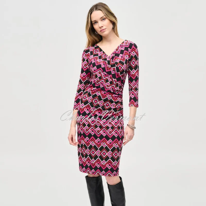 Joseph Ribkoff Geometric Print Wrap Dress - Style 243323 Fashionable Stretch-Wrap Dress