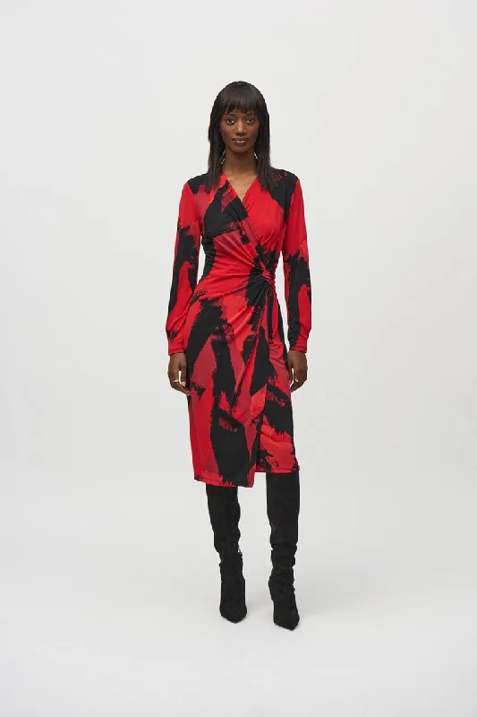 Joseph Ribkoff Silky Knit Abstract Print Wrap Dress Elegant Lace Wrap Dress