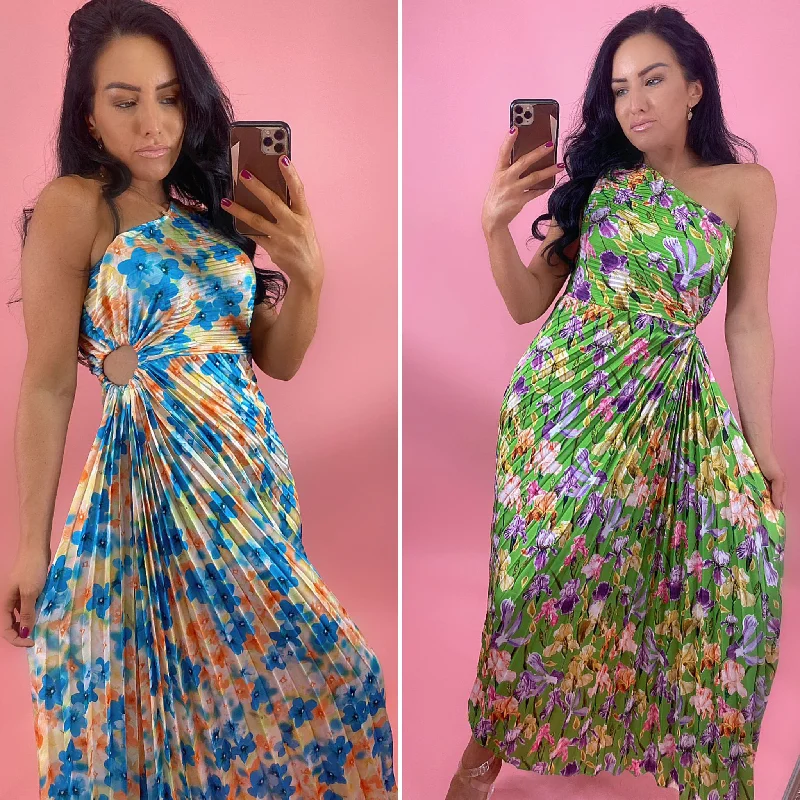 KAMILA ONE SHOULDER CUT OUT LAVENDER PLEATED MAXI DRESS Elegant Sleeveless Maxi Dress