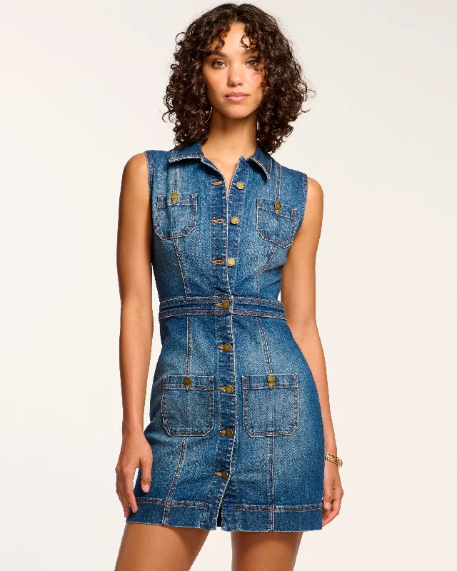 Katalina Denim Mini Dress Fashionable Mini Dress with Frills