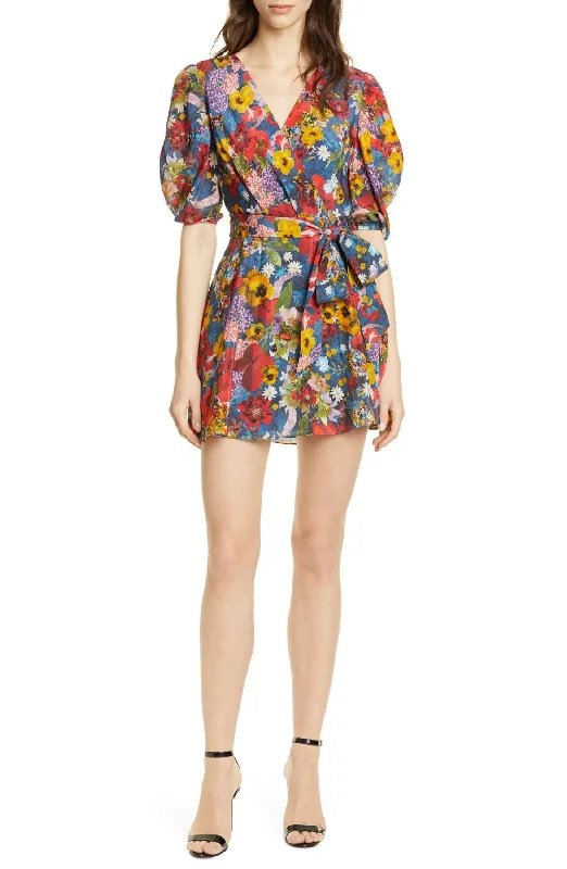 Kerri Wrap Dress - Colorful Blossom Stylish Satin Wrap Dress