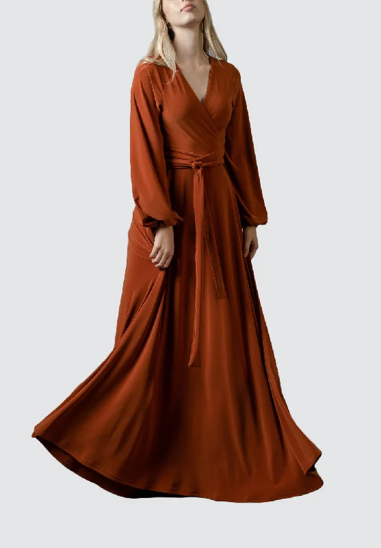 Maxi Wrap Dress | Rust Comfortable Sleeveless Wrap Dress