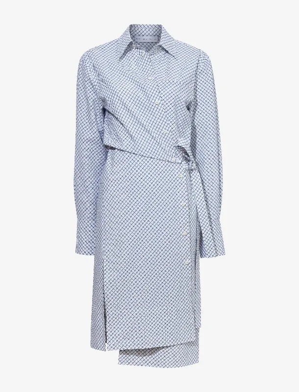 Lane Wrap Dress in Yarn Dye Shirting Elegant Faux-Wrap Dress