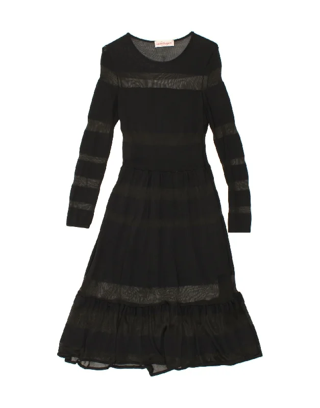 LAURA BIAGIOTTI Womens Long Sleeve Maxi Dress UK 4 XS Black Striped Comfortable Fit-and-Flare Maxi Dress LAURA BIAGIOTTI Womens Long Sleeve Maxi Dress UK 4 XS Black Striped Comfortable Fit-and-Flare Maxi Dress