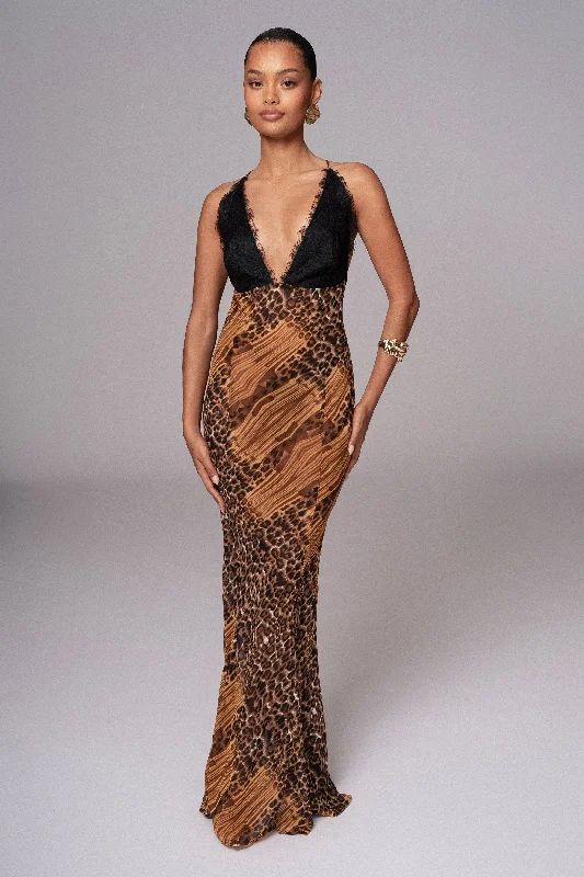 Leopard Print Keily Maxi Dress Cozy Maxi Dress with Slit