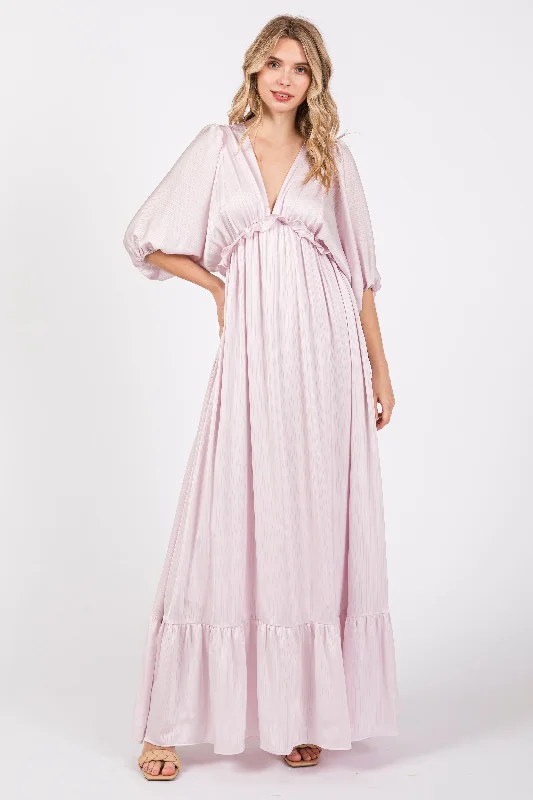 Light Pink Striped Ruffle Accent Maxi Dress Fashionable Chiffon Maxi Dress