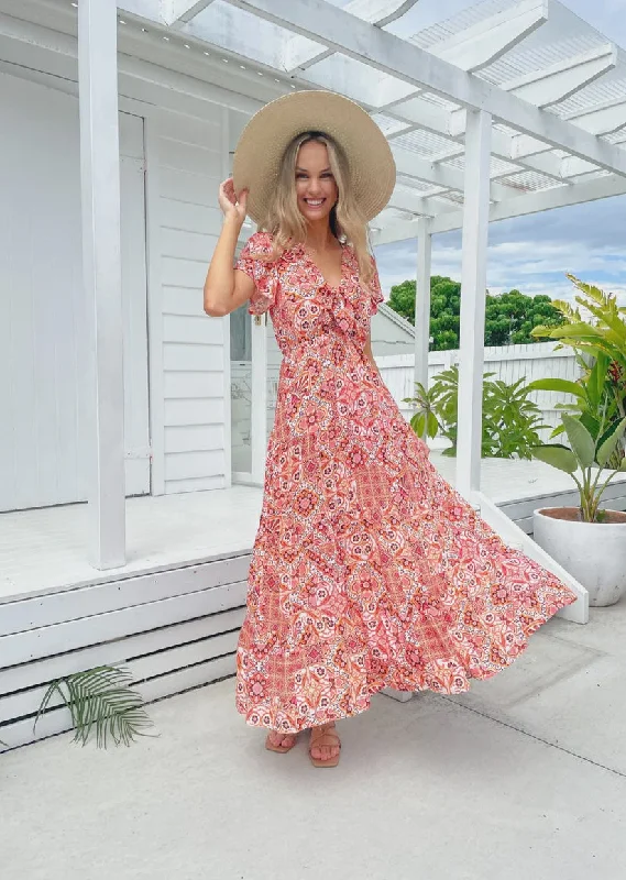 Lilly Maxi dress orange multi Comfortable Fitted Maxi Dress