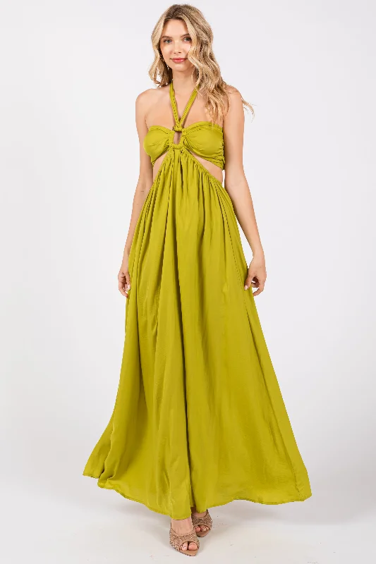 Lime Halter Cutout Maxi Dress Comfortable T-Shirt Maxi Dress