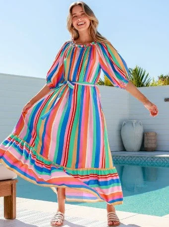 Stripe MAXI DRESS Stylish Maxi Dress with Frills