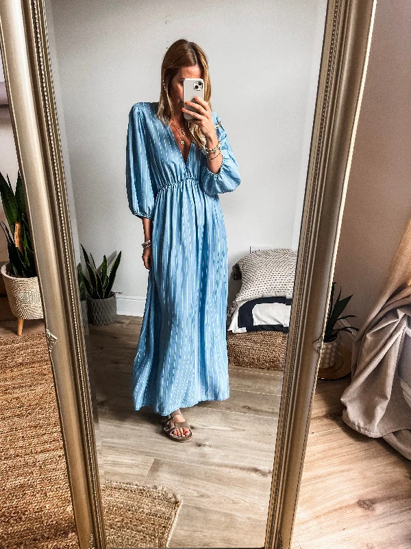Long Sleeve Chambray Maxi Dress Stylish Boho Maxi Dress