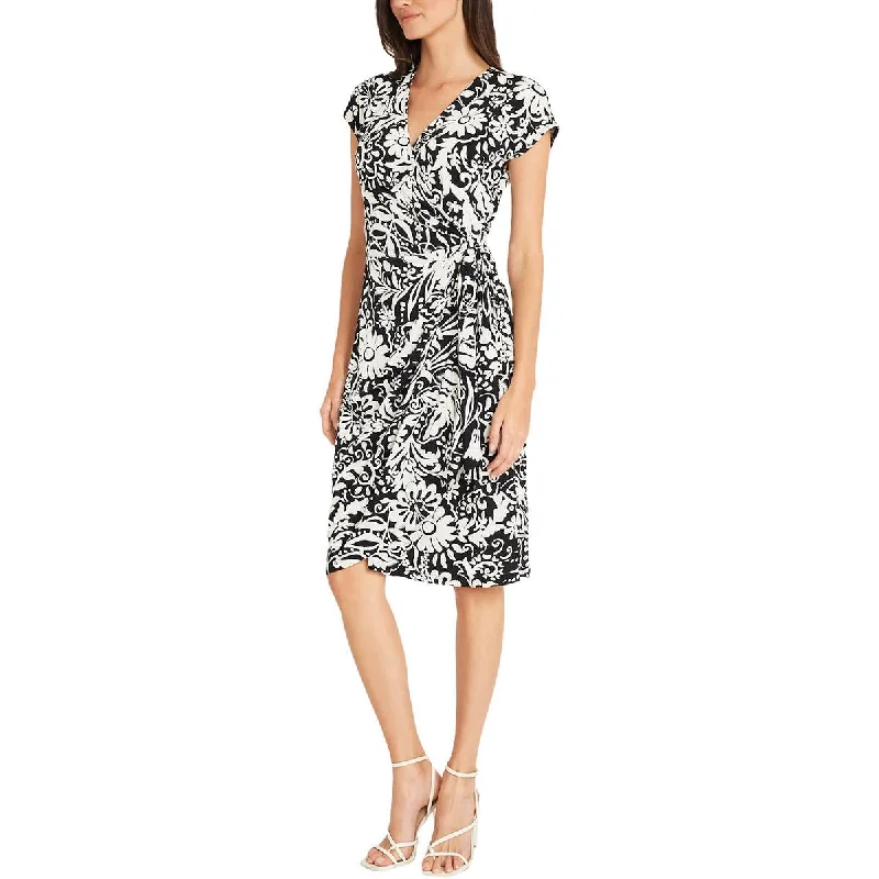 Maggy London Womens Floral Print Matte Jersey Wrap Dress Elegant Embroidered Wrap Dress