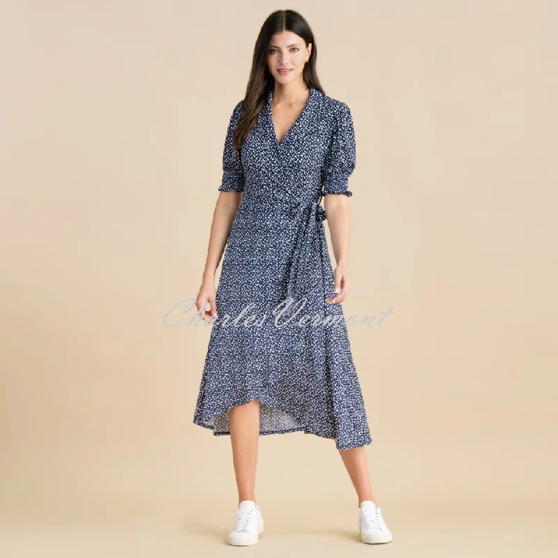 Marble Printed Wrap Dress - Style 6986-103 (Navy) Elegant Maxi Wrap Dress