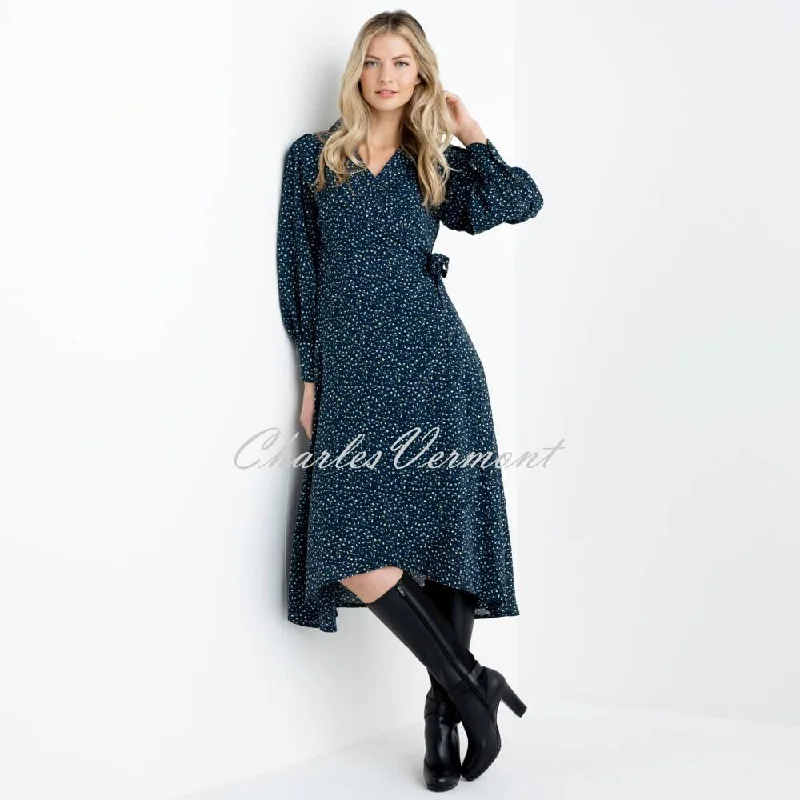 Marble Wrap Dress - Style 6801-195 (Marine Blue / Green / Black) Comfortable Drawstring Wrap Dress