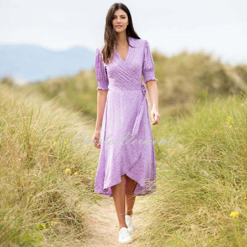 Marble Wrap Dress - Style 6987-197 (Lavender / White) Trendy High-Low Wrap Dress