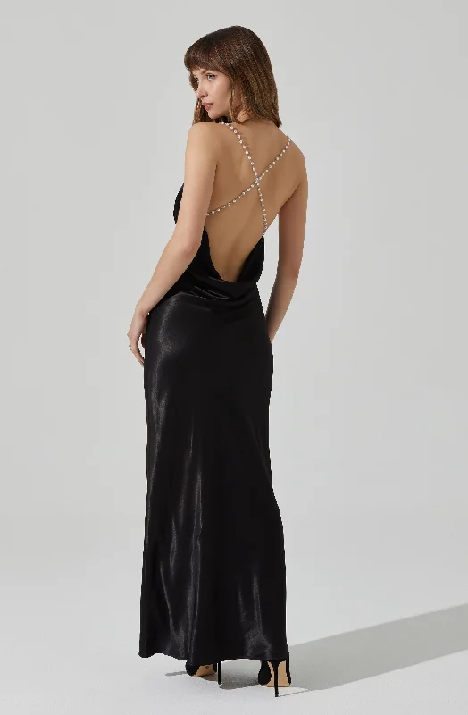 Maxime Pearl Straps Maxi Dress Chic Button-Up Maxi Dress