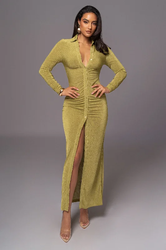 Moss Zahra Button Front Maxi Dress Trendy Maxi Dress with Belt
