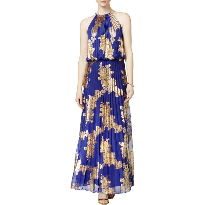 MSK Womens Petites Metallic Blouson Maxi Dress Elegant Tiered Maxi Dress