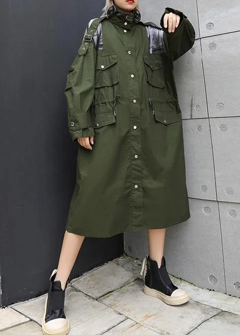 New army green overcoat trendy plus size long lapel drawstring coats Insulated Long Overcoat