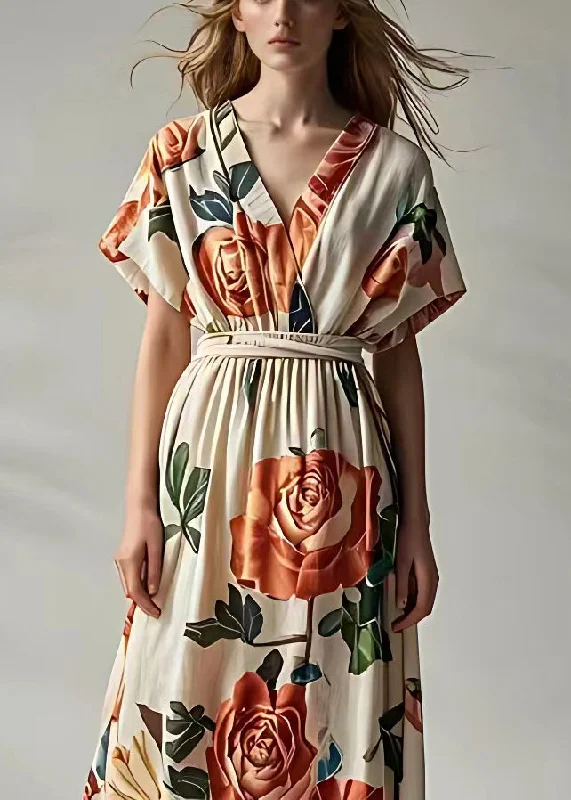 New Beige Print High Waist Cotton Maxi Dress Summer Elegant Lace Maxi Dress