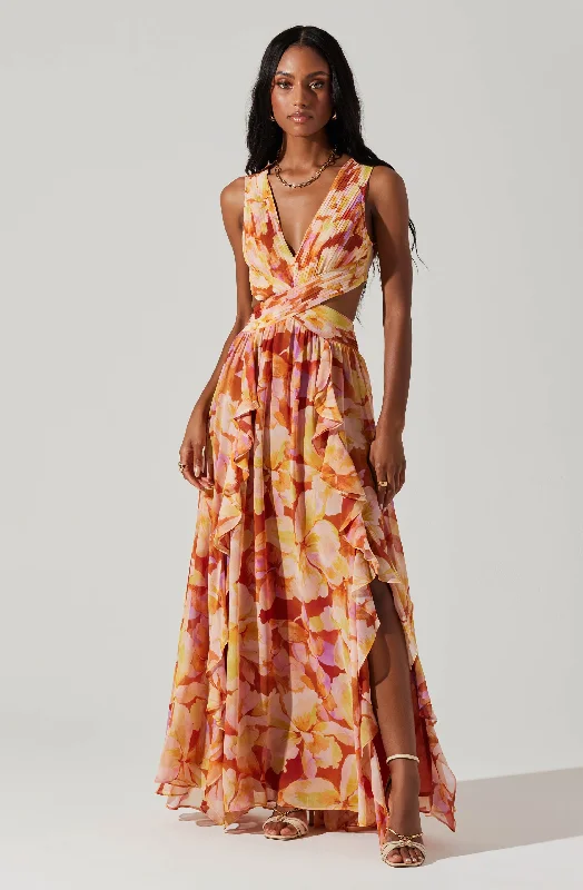 Noya Floral Maxi Dress Fashionable Open-Back Maxi Dress