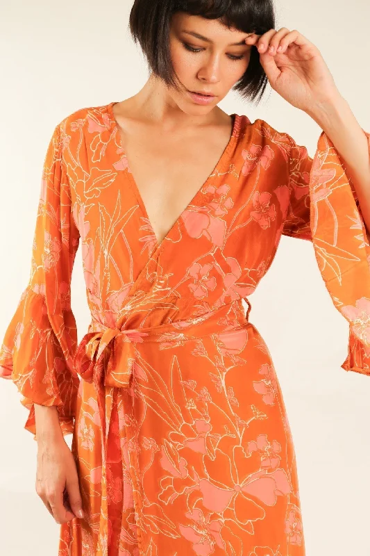 ORANGE SILK WRAP DRESS ULRIS Cozy Knit Wrap Dress for Winter