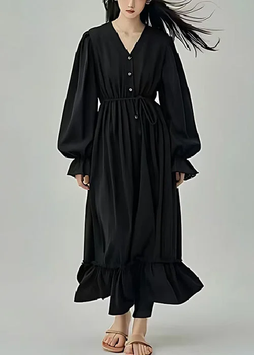 Original Design Black Cinched Cotton Maxi Dresses Lantern Sleeve Fashionable High-Waist Maxi Dress Original Design Black Cinched Cotton Maxi Dresses Lantern Sleeve Fashionable High-Waist Maxi Dress