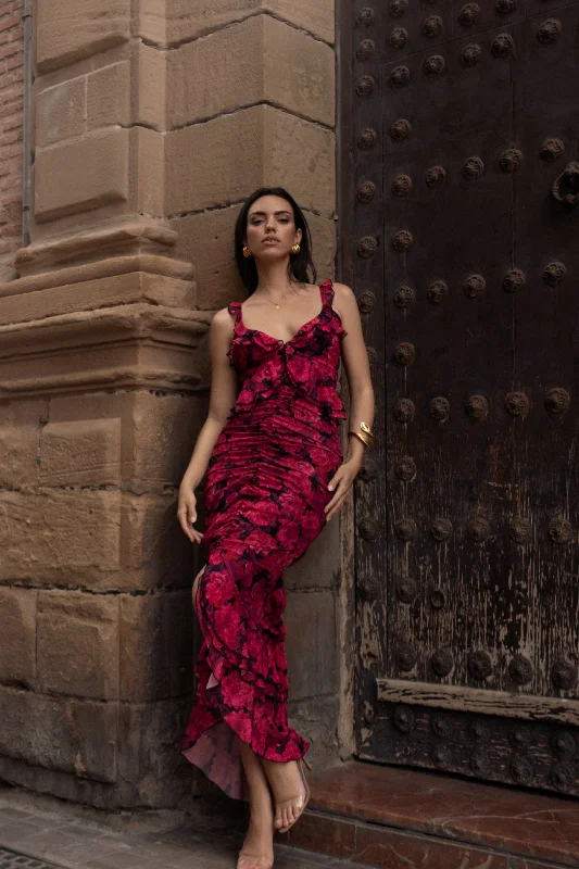 Pink  La Costa Ruffle Maxi Dress Stylish Off-Shoulder Maxi Dress
