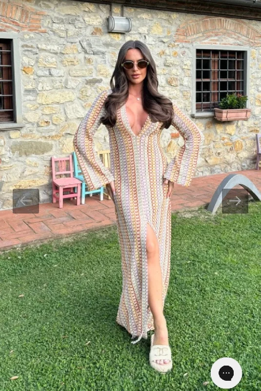 PIRYA BEIGE KNIT MAXI DRESS COVER UP Comfortable Bohemian Maxi Dress