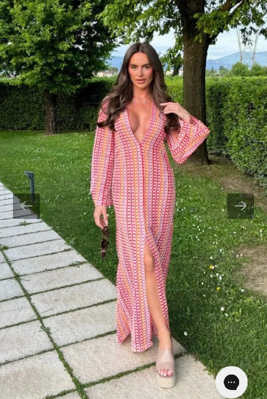 PIRYA PINK KNIT MAXI DRESS COVER UP Cozy Open-Back Maxi Dress