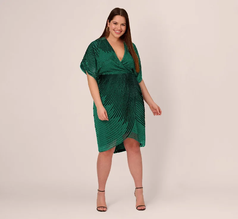 Plus Size Beaded Faux Wrap Dress With Dolman Sleeves In Dark Ivy Trendy Faux Wrap Dress