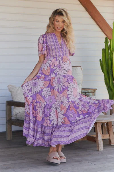 Purple Print Yoli Maxi dress Stylish One-Shoulder Maxi Dress