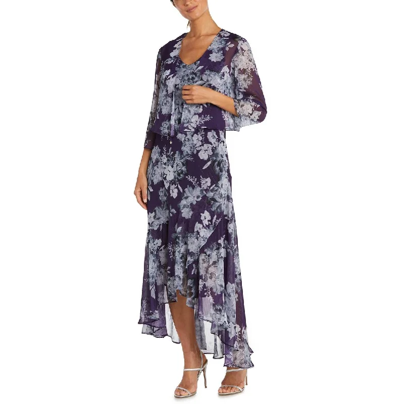 R&M Richards Womens 2PCS Hi-Low Maxi Dress Trendy Off-Shoulder Ruffle Maxi Dress