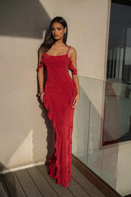 Red Maude Maxi Dress Fashionable Sleeveless Maxi Dress