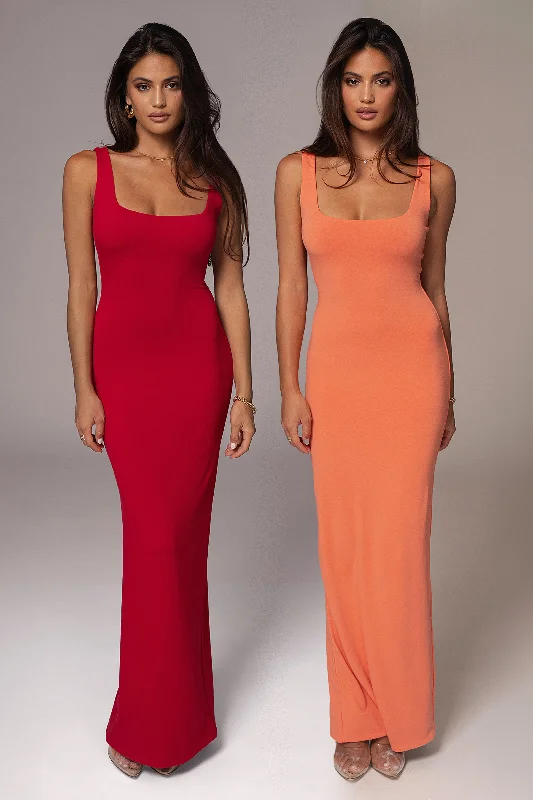 Red/Orange Keidi Reversible Maxi Dress Trendy Satin Maxi Dress