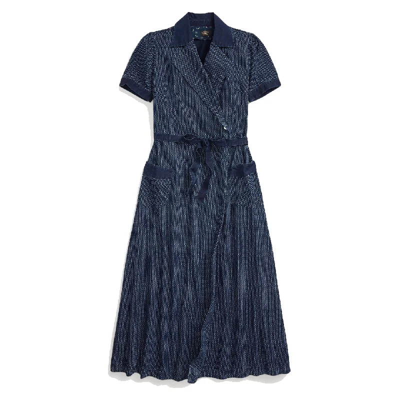 RRL by Ralph Lauren Womens Indigo Polka-Dot Cotton Wrap Dress Dark Indigo Trendy Midi Wrap Dress