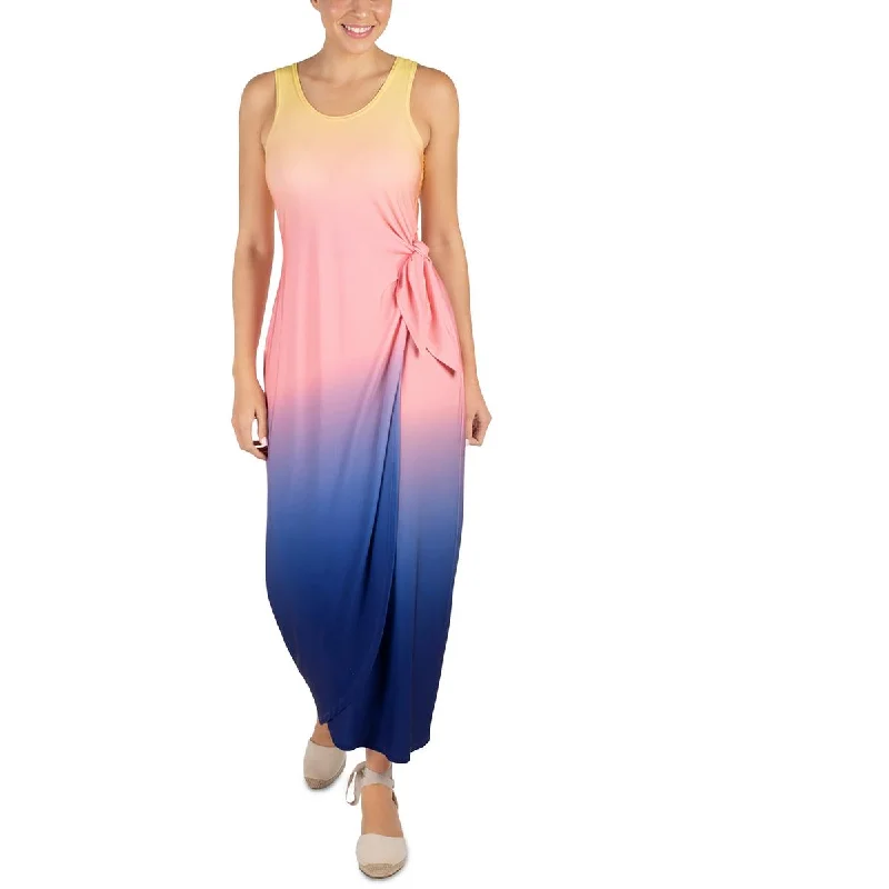 Signature By Robbie Bee Womens Side Tie Tea Length Maxi Dress Comfortable Satin Maxi Dress