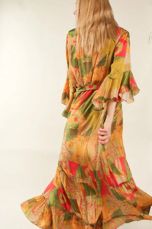 SILK WRAP DRESS KIMONO ISARA Elegant Maxi Wrap Dress