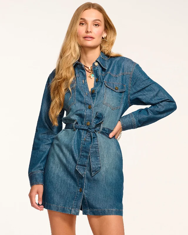 Starling Long Sleeve Denim Mini Dress Stylish Button-Down Mini Dress