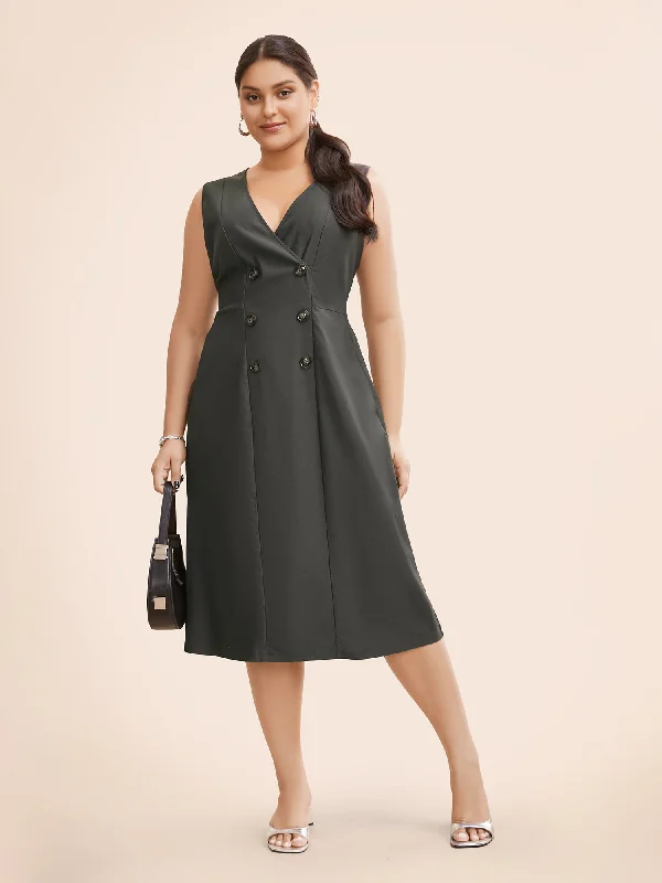 Stretch Woven Double Breasted Wrap Dress Comfortable Sleeveless Wrap Dress