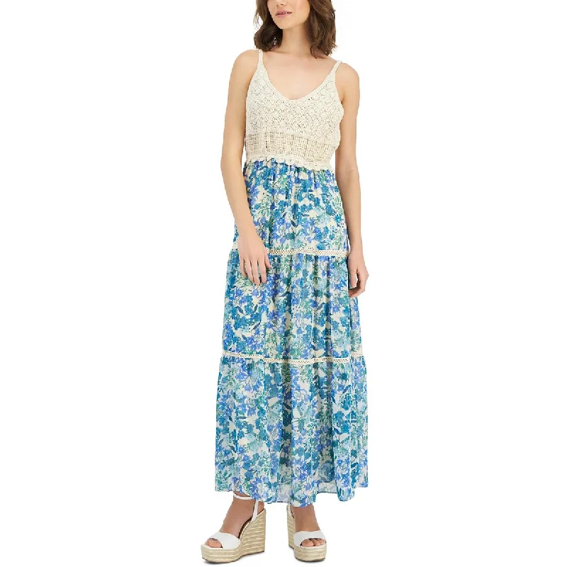 Taylor Womens Floral Print Crochet Maxi Dress Comfortable Pleated Maxi Dress