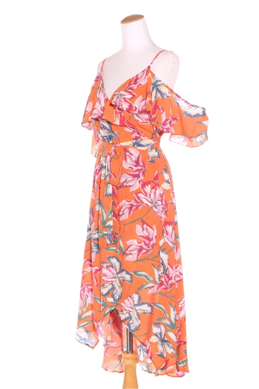 TEQUILA SUNRISE - Orange floral wrap dress! 16 Stylish Lace Detail Wrap Dress